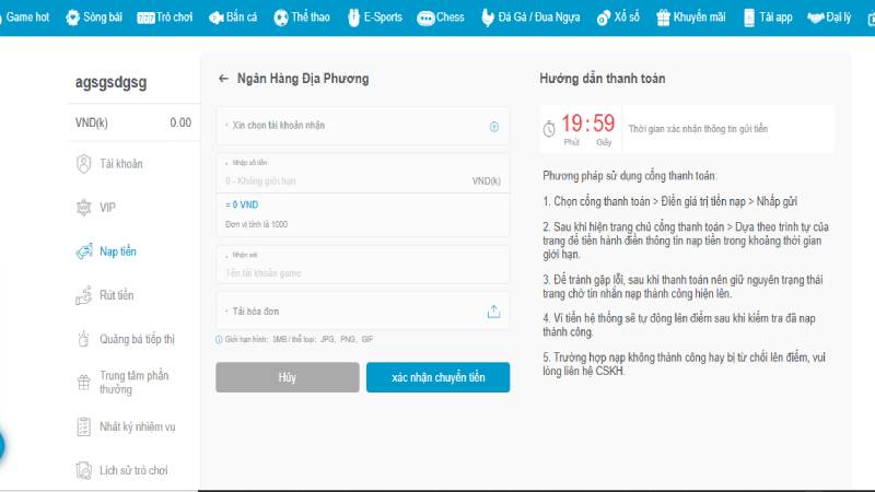Nạp tiền OK22 từ ngân hàng